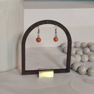 Cute & Dainty Vintage 1980s Silver-Tone Orange Crackle Beaded Pierced Earrings